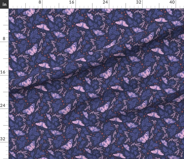 Fabric in Moon Moth Print in Navy + Gold