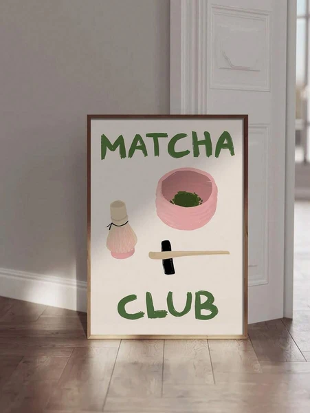1 pièce Jolie fille boit du matcha, affiche d'art de matcha, art mural mignon de matcha, affiche de café, décoration de cuisine, sans cadre | Mode en ligne | SHEIN FRANCE