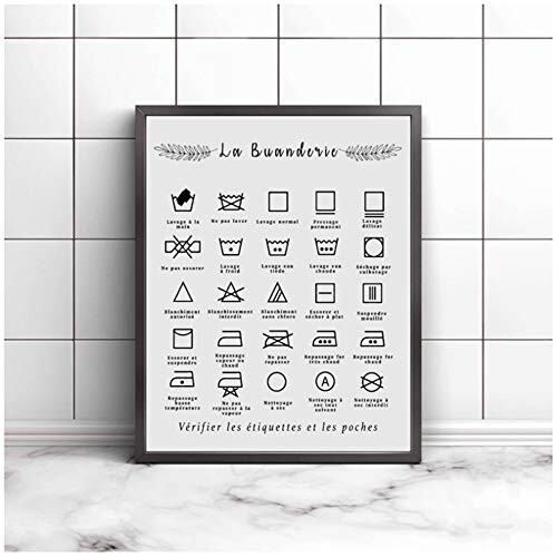 Français symbole de blanchisserie signe impressions noir et blanc affiche murale Art photo toile peinture buanderie décor-50x70 cm-pas de cadre