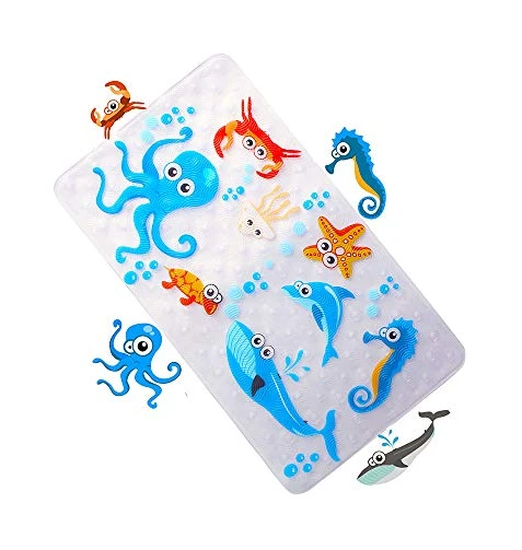 MYQIANG Tapis de Baignoire Bébé de Bain de Sécurité Antidérapant Anti moisissures Enfant Anti Glisse Tapis de Bain Lavable en Machine avec Ventouse 70 * 40cm (Poisson)