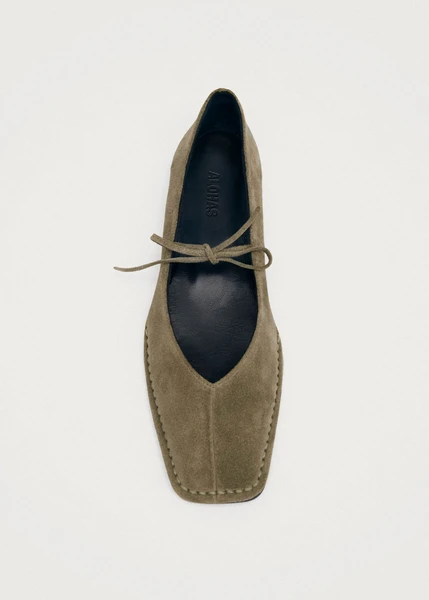 Sway Suede Khaki Leather Ballet Flats
