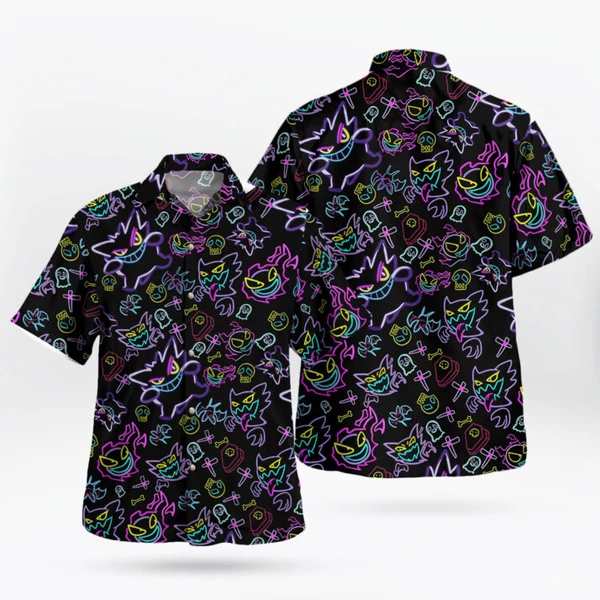 Pokemon Gengar Pattern Aloha Shirt – Unique Anime Hawaiian Shirt for Fans - Tropi Hawaiian Shirts