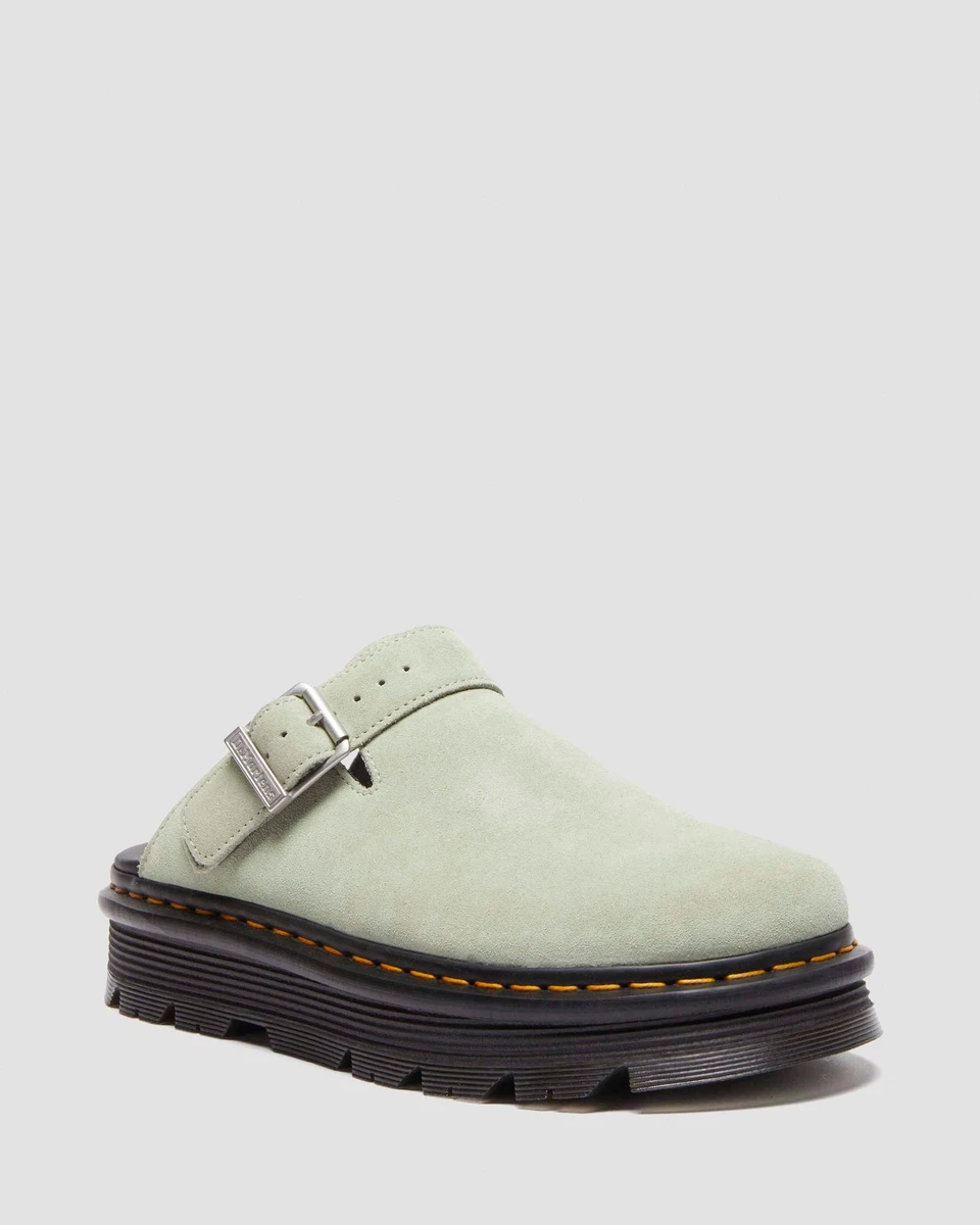 Mules plateformes Zebzag en daim à brides en Vert Sauge | Dr. Martens