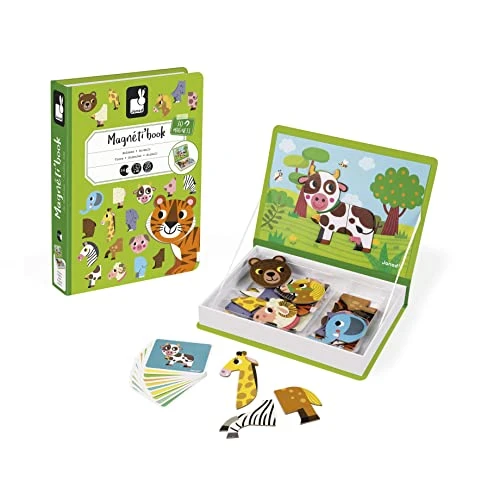 Janod - Magneti'Book Animaux - Jeu Educatif Magnétique 30 Pièces - Apprentissage Motricité Fine et Imagination - Certifié FSC - Dès 3 Ans, Multicolore, 26 x 19 cm, J02723