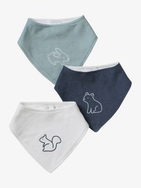 Lot de 3 bavoirs bandanas en éponge bleu grisé - Vertbaudet