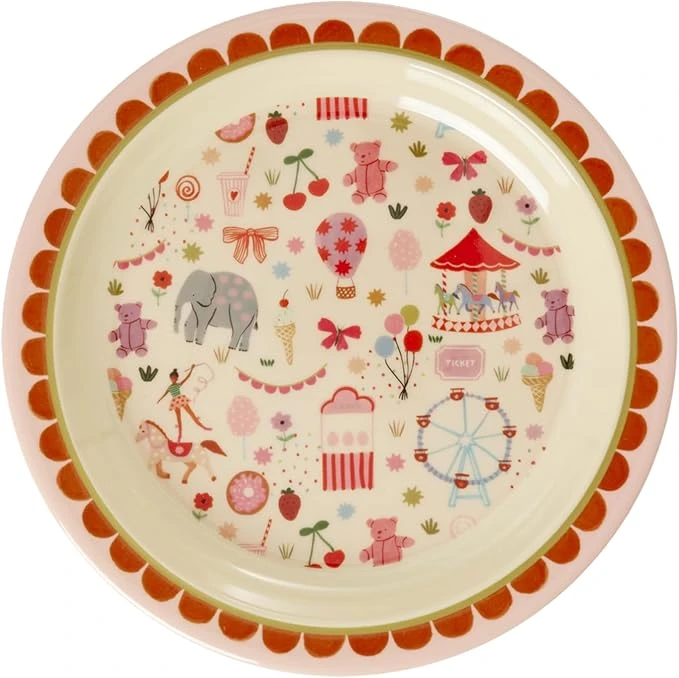 Assiette ronde en mélamine - Impression équitable - Rose - Pour enfant - Incassable - Diamètre : 22 cm