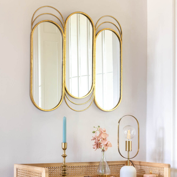 Miroir triptyque 'Edi' doré, métal 72x69 cm