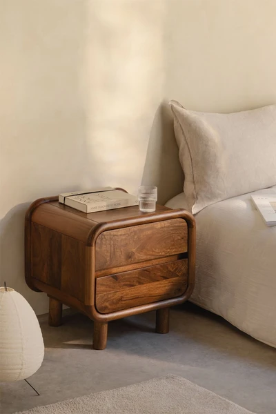 Pack de 2 tables de chevet rectangulaires 50x45 cm en bois de manguier Gina