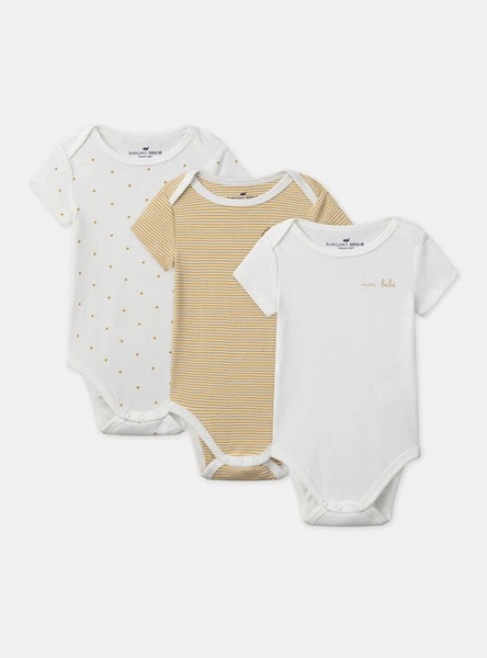 Lot de 3 bodies bébé garçon à manches courtes en coton issu de l'agriculture biologique | Garçon | Sergent Major