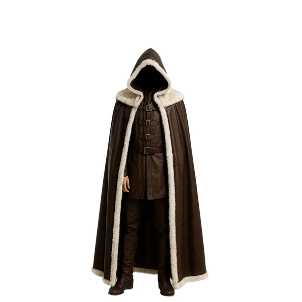 The Winter Forager – Brown Viking Cloak with Fur - Medieval Ranger Costume, Hooded Cape, Fantasy LARP & Cosplay Outfit, Renaissance Faire