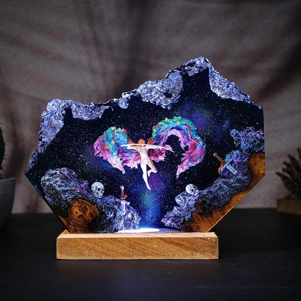 Malenia Resin Lamp – Elden Ring Fantasy Light Box Handmade Gaming Decor Gift for Dark Souls & RPG Fans
