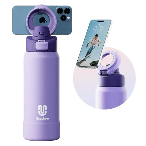 Magcheer 32oz Gourde sport Magnétique Bouteille isotherme Étanche Trépied avec Angles Ajustables Garde le froid pendant 24 heures pour Fitness et sports de plein air(violet)