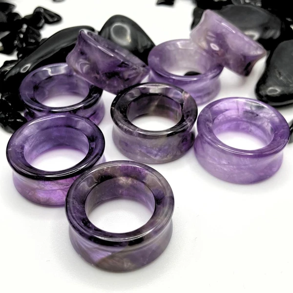 Amethyst Stone Tunnels, Plugs, Gauges, 0G, 00G, Stone Ear Gauges, Ear Stretchers, 6mm, 8mm, 10mm, 12mm, 14mm, 16mm, 19mm, 22mm, 25mm