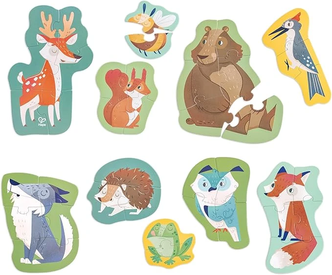 Hape Puzzle Animaux de la Foret - Enfant +1 an, 10 Puzzles Animaux des Bois - Motricité Fine, Jeu Educatif Enfants - Confiance en Soi, Résolution de Problèmes - Apprentissage Logique, Mémoire