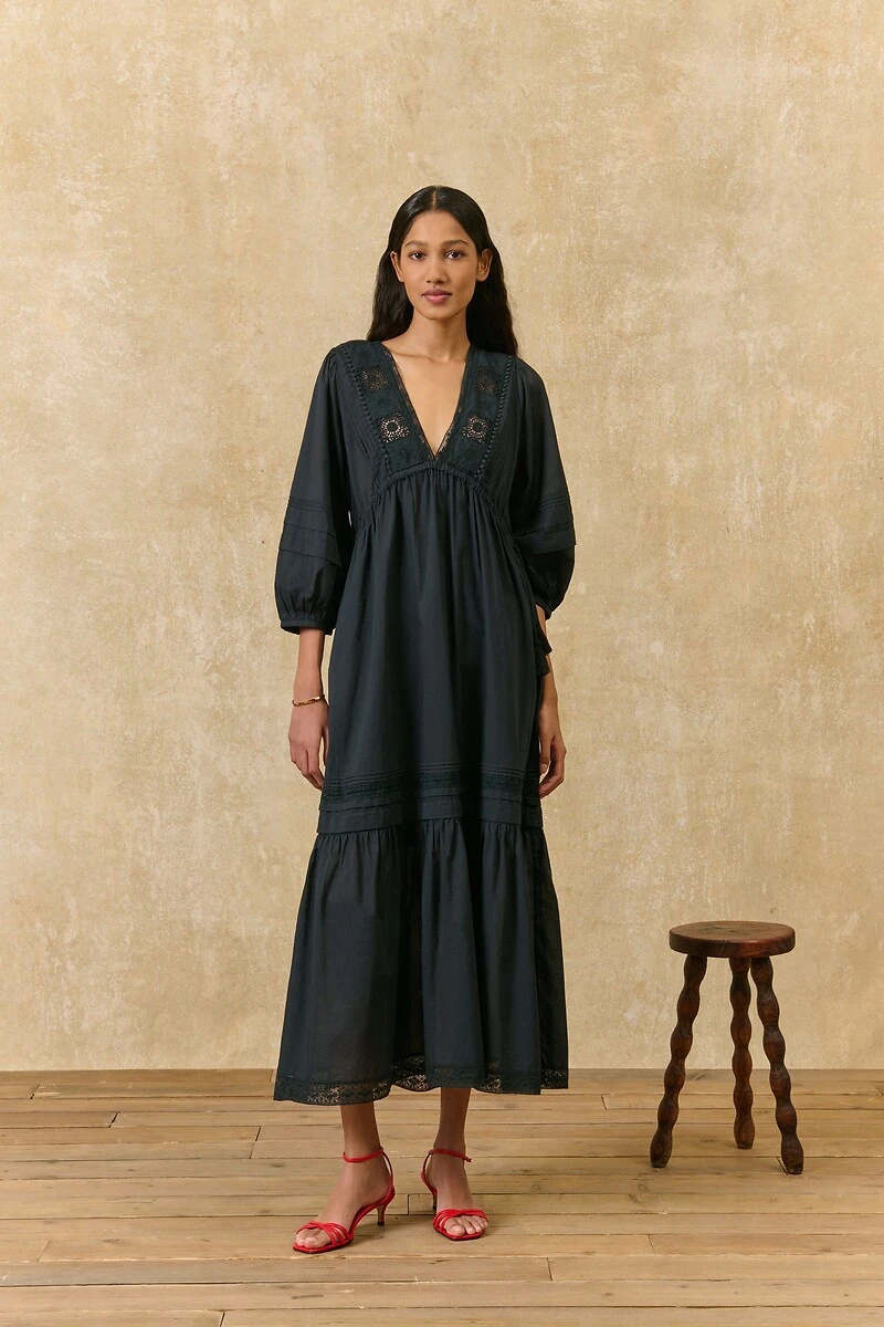 Robe longue à manches 3/4 brodée, BALI