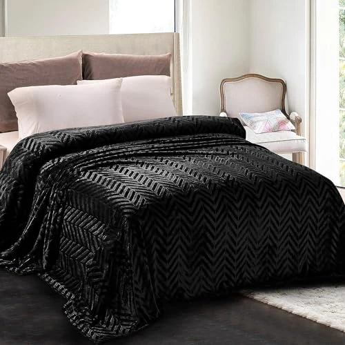 Whale Flotilla Couverture Polaire à Chevrons, 220 x240 cm, Plaid Jeté de Canapé, Couverture en Flanelle Douce Chaude pour Lit, Noir