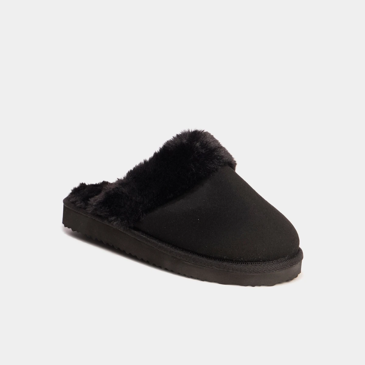 Chaussons mules fourrés noir femme