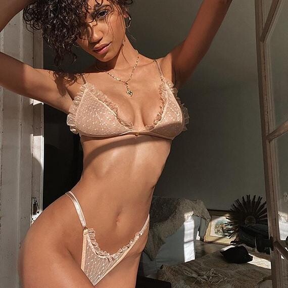 Women's Sexy Sheer Bra See Through Mesh Lingerie Set Transparent Un
