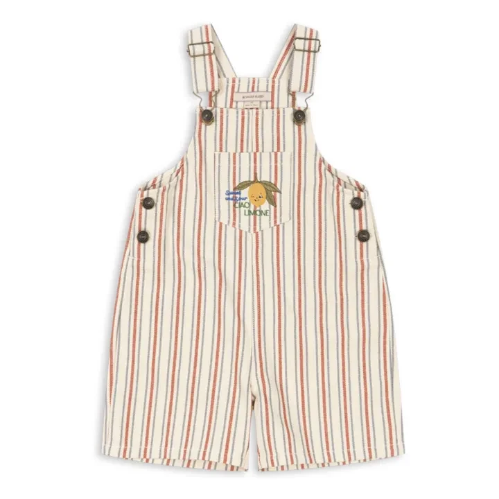 Salopette Courte Frankie Rayée Coton Bio | Beige