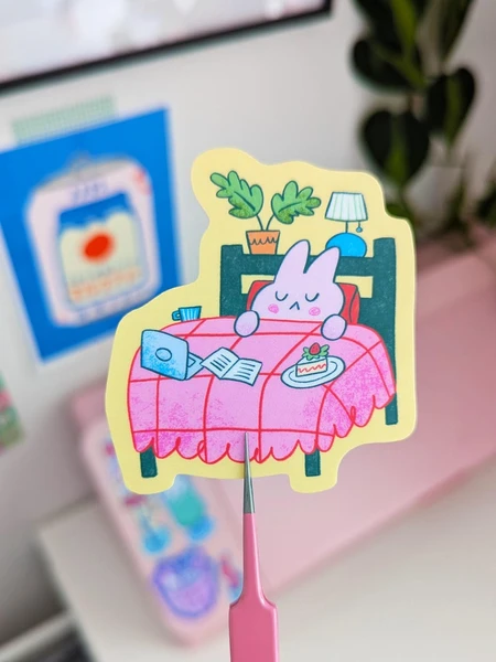 Sticker ne bouge pas - Sticker confortable, chambre confortable, lapin mignon, autocollant mignon, autocollant en vinyle, papeterie mignonne, kawaii,