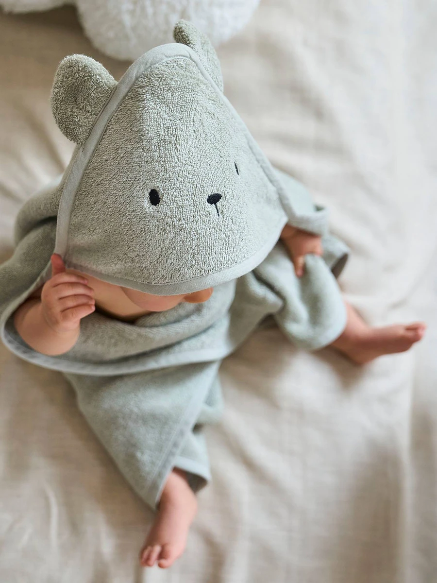 Cape de bain + gant en coton bio* amande - Vertbaudet