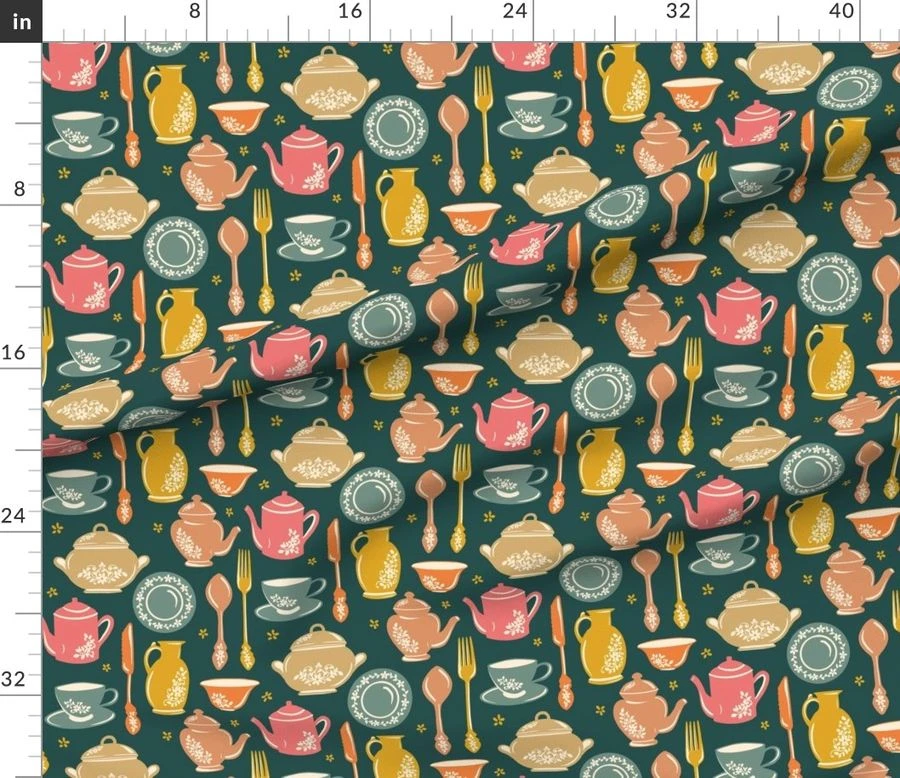 Fabric in Vintage Porcelain Charm -Sunset Sips-Medium