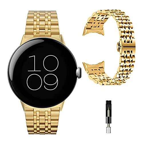 Miimall Bracelet en Métal pour Google Pixel Watch 2/1 - Ultra Fin en Acier Inoxydable avec Fermoir Pliable, Réglable (Doré)