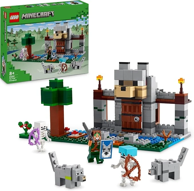LEGO Minecraft La Forteresse du Loup - Jouet Château avec Personnage, 2 Figurines de Squelettes & 2 Loups - Accessoires Dont Une Table de Fabrication - Cadeau pour Gamer, Garçon ou Fille 8 Ans 21261