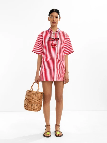 Robe-chemise rayée 100% coton Rouge | Parfois France