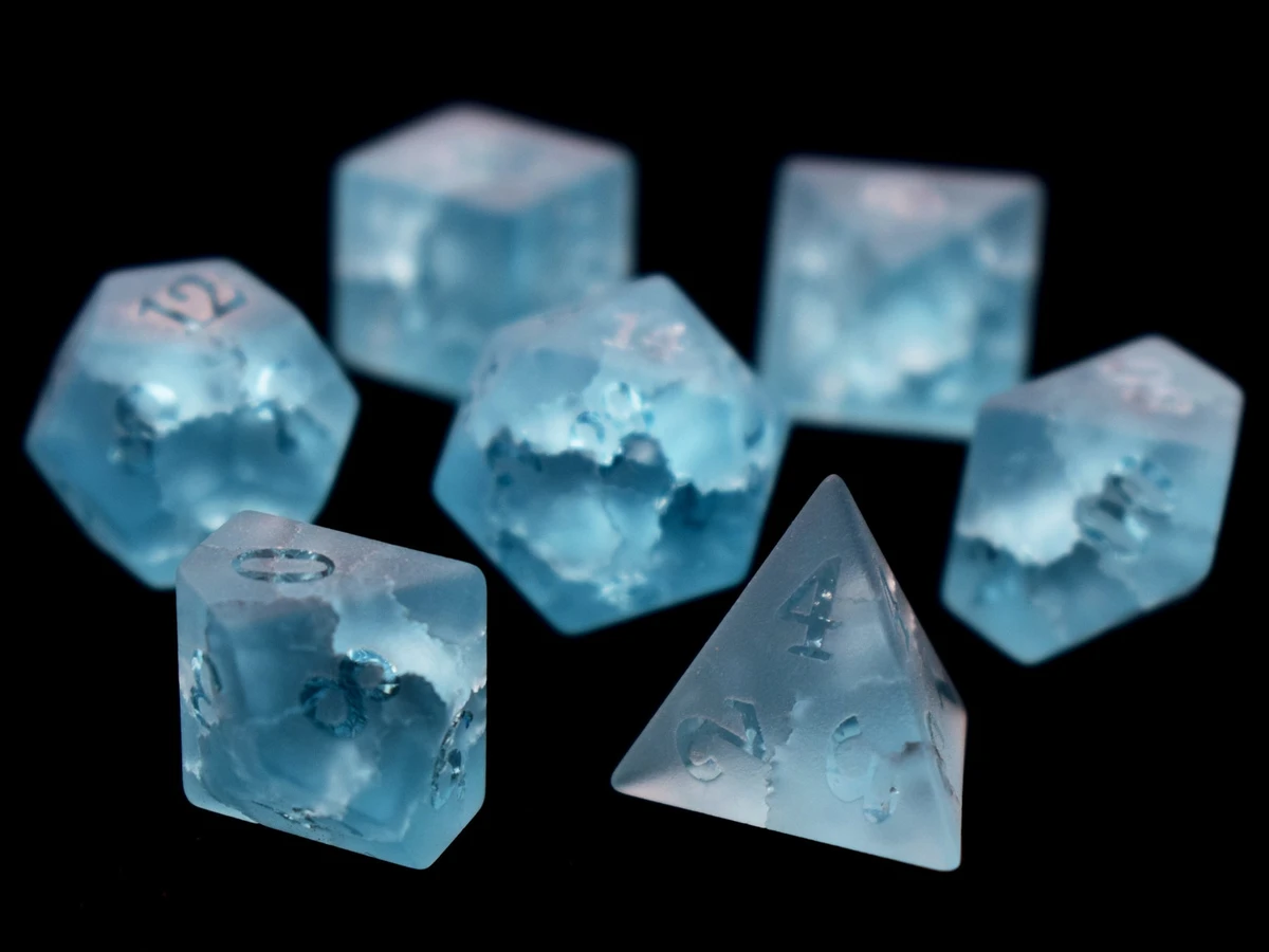 Raised Light Blue Blast Glass Dice, Red Dungeon And Dragon Dice Set, D&D Dice, Frosted Lightning Zircon, RPG, Tabletop Dice, Dice Rock