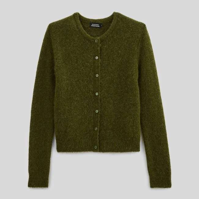 Cardigan col rond boutonné uni contenant de l&#39;alpaga