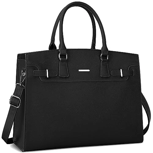 IGOLUMON Sac Cabas Femmes Sac à Main Grande Capacité pour Ordinateur 15.6 Pouces Imperméable Bandoulieres PU Cuir Sac de Cours Lycee pour Affaires Travail Etudiante Noir