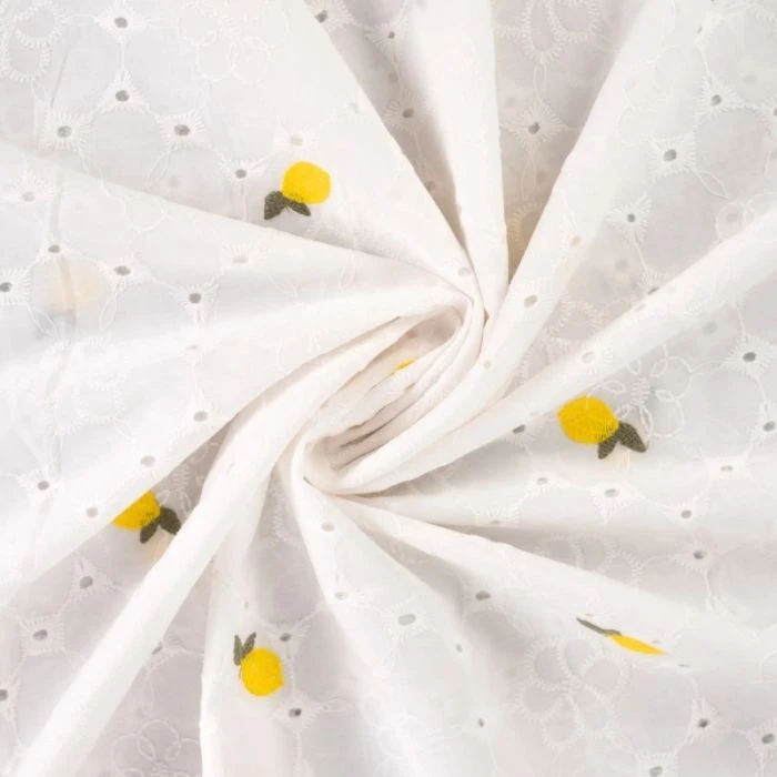 Broderie anglaise citrons blanc