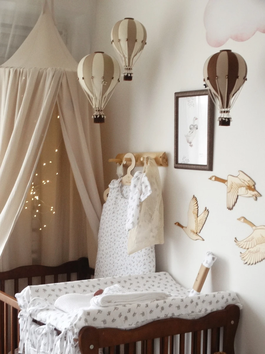 Ballon décoratif beige - crème | Montgolfière | Montgolfière en tissu | Décoration murale pour enfants | Décoration ballon | Cadeau baby shower
