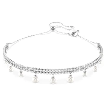 Ras-de-cou Ariana Grande x Swarovski, Perle de cristal, Taille ronde, Blanc, Métal rhodié