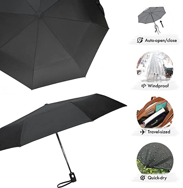 Parapluie de Poche incassable par Nomalite | Parapluie Noir Pliant Homme/Femme Compact à Ouverture Automatique en Fibre de Verre (résistant au Vent/tempête) et Téflon 210t. Idéal en Voyage.: Amazon.fr: Bagages