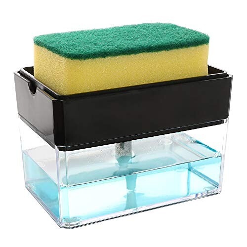 VINFUTUR 2 en 1 Pompe à Savon Distributeur avec Porte-éponge pour Cuisine Salle de Bain Nettoyant Outil - Noir