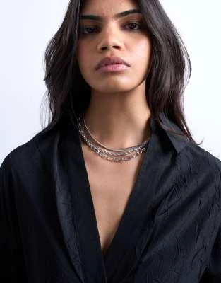 Topshop - Mina - Collier chaîne multi-rangs en acier inoxydable étanche - Argenté