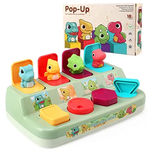 LEADSTAR Jouet Montessori pour Bébés, Dinosaure Jouets Pop-up Jeux d’activité Éducatifs et Développement pour Apprendre Motricité Fine pour Enfants 18 Mois et Plus
