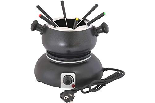 Slabo Set à Fondue électrique pour 6 Personnes Set à Fondue avec caquelon Amovible &amp; Support pour 6 fourchettes Inclus | Caisson à Fondue Cool-Touch 1,8 Litre | 1000-1200 - Noir