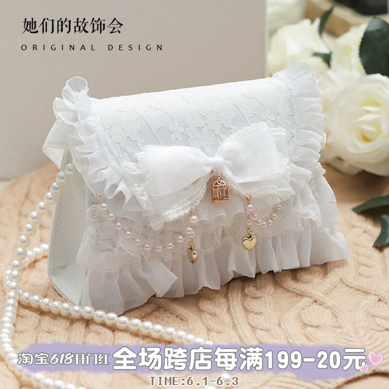 Gentle bag 2021 New-in tide lolita bag Elegant chain bag Lace Japan Style pearl handbag