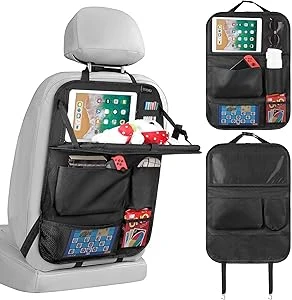 LUCMO Organiseur de siège arrière de voiture avec support de tablette, 6 poches de rangement, organiseur de voiture avec plateau alimentaire pliable, protecteurs de pieds, accessoires de voyage - Noir : Amazon.com.be: Bébé et Puériculture