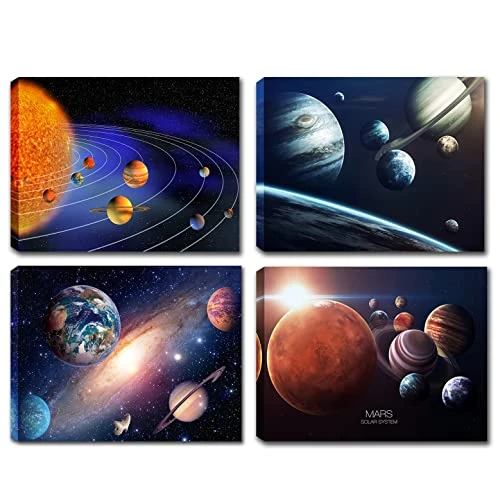 Impression sur toile de l'espace extérieur/système solaire pour décoration moderne de la maison/peinture encadrée sur le thème de l'univers galaxie, chambre à coucher, 30.5x40.6 cm