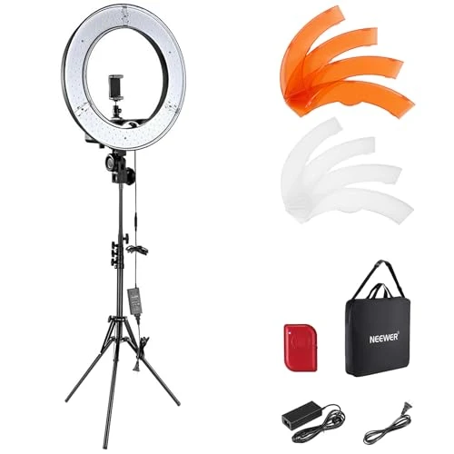 NEEWER | Ring Light 18inch Kit: 55W 5600K Professional LED with Stand and Phone Holder, Soft Tube & Bag for Tattoo Lash Extension Barber Makeup Artist Studio Video Photography Lighting, RL-18