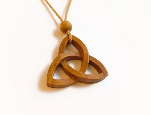 Triquetra Celtic Knot Necklace, Wood Trinity Celtic Pendant