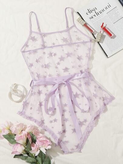 Body de lingerie transparent à imprimé étoile