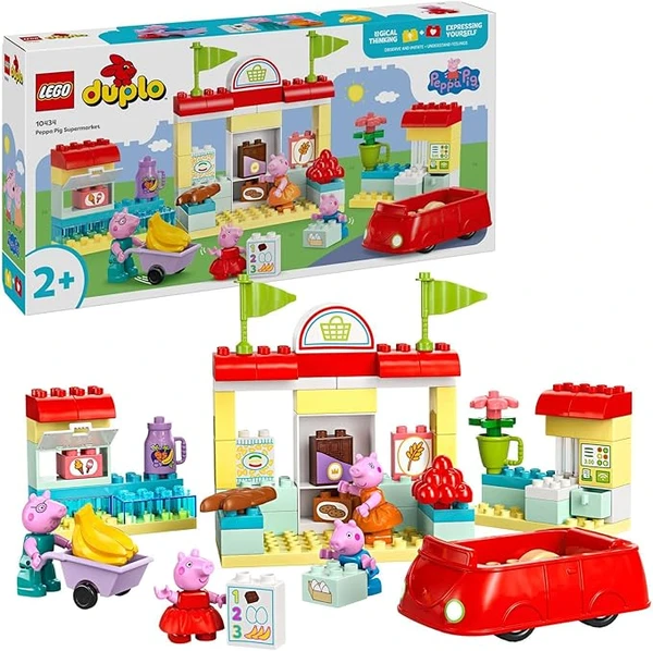 LEGO Duplo Le Supermarché de Peppa Pig - Jouet Éducatif pour Fille ou Garçon dès 2 Ans - Motricité Fine - Magasin avec Jouet Voiture et 4 Figurines - Idée Cadeau pour Enfant 10434