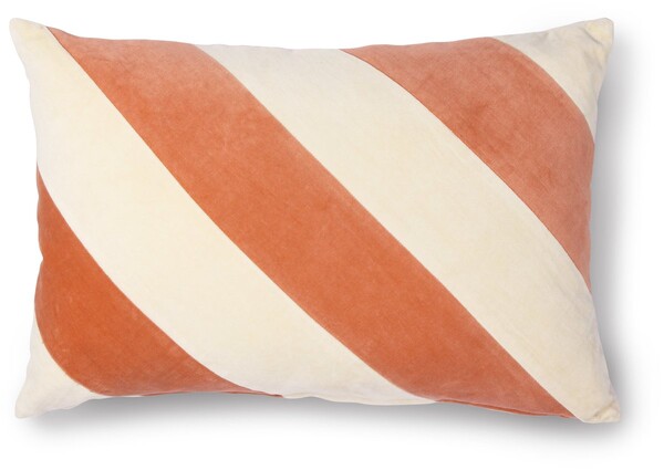 Coussin en velours 40 x 60 à rayures pêche et crème - HKliving