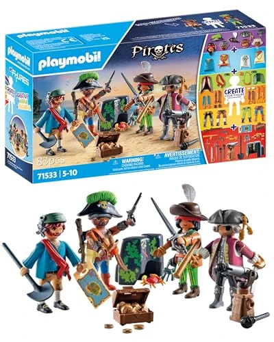 Playmobil 71533 MyFigures : Pirates - Prenez Le Large et embarquez pour Une Chasse au trésor en mer - Set de Plusieurs Personnages à Personnaliser - Pirates - Dès 5 Ans