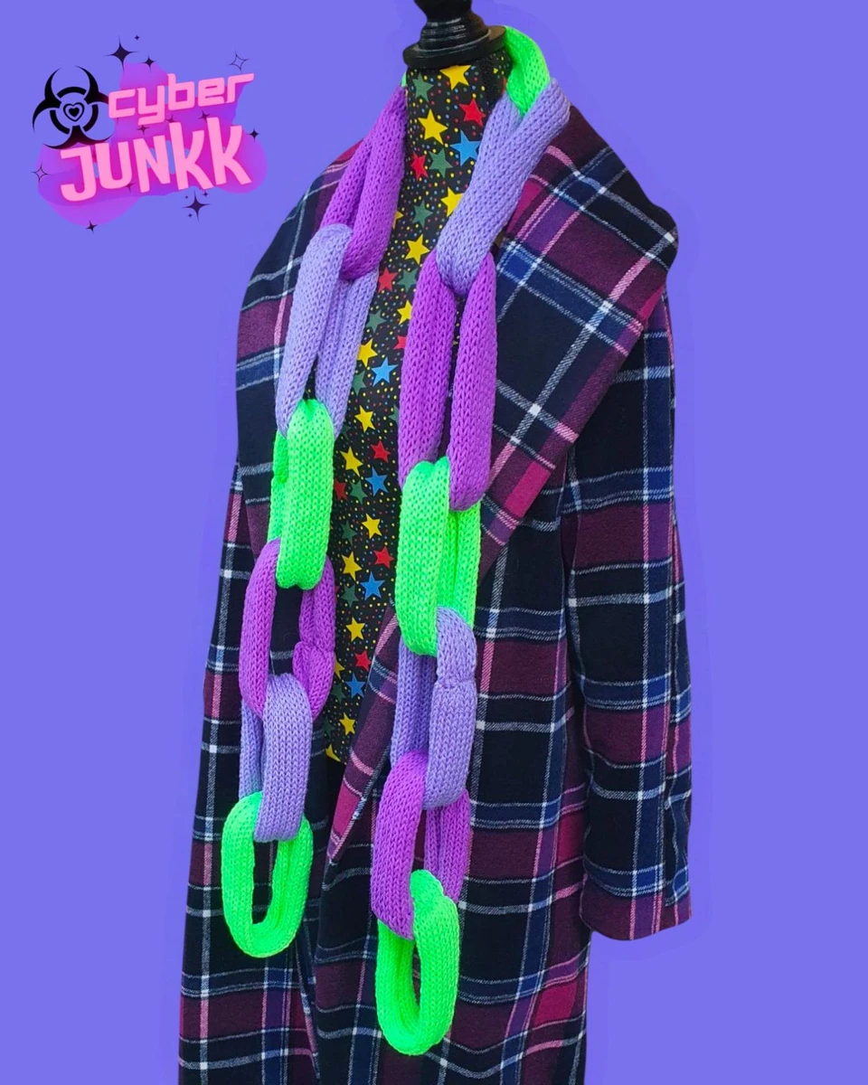 Chunky Chain-link Knit Scarf ~ Electric Belladonna | Oversized | Handmade | Alt Fashion